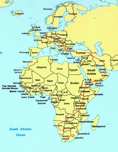 Our Route 1.jpg - Option 1, Crossing Iran and Oman. From Yemen to Ethiopie is the problem!